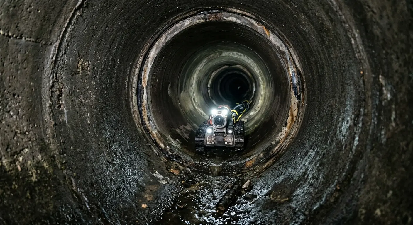 Robotic sewer camera inspecting pipe interior for Sewer Line Cleaning in Chillum